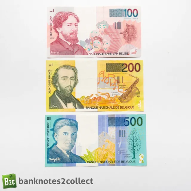 BELGIUM: Set of 3 Belgian Franc Banknotes.