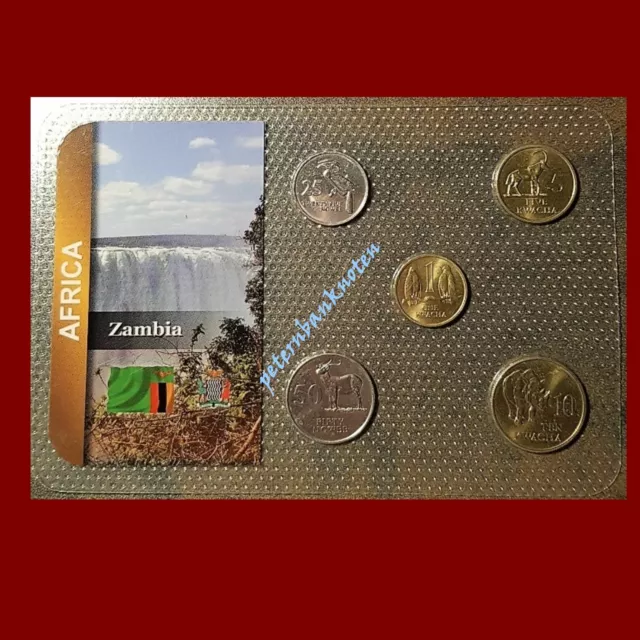 🍀Sambia Zambia Münzenset 1992 5 Münzen T8956G Blister