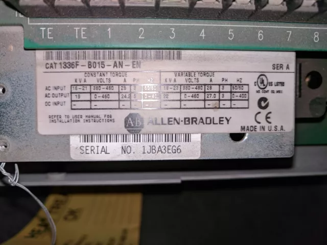 Allen Bradley 1336F-B015-AN-EN Sensorless Vector Drive (Missing Top) - Used 3