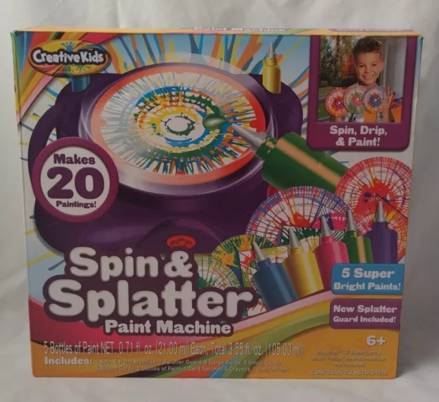 Creative Kids Spin & Paint Art Kit - Spinning Art Machine + Flexible Splatter Guard + 5 Bottles of Paint + 8 Large, 8 Small
