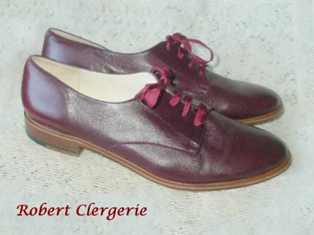 Robert Clergerie Jasb Oxford Shoes Burgundy Leather Womens 9-1/2 Made In France