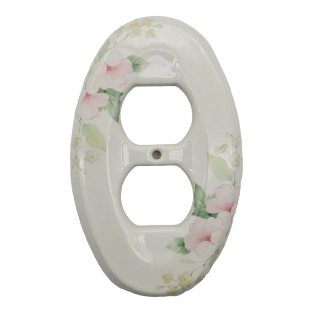 Outlet Cover Porcelain Duplex Pink Flower Blossom Vintage Lenape   White USA