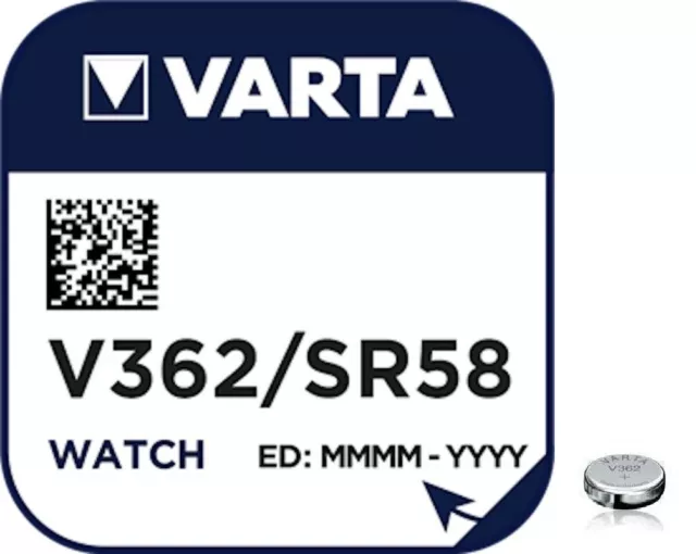 Piles boutons spéciales montres, V362 - SR58 - SR72 oxyde d'argent, marque Varta