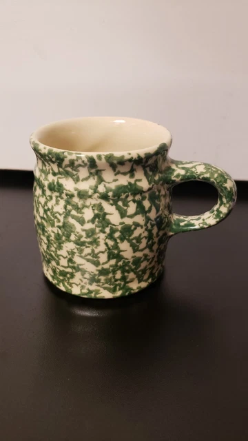 Roseville Spongeware Coffee Cup Mug Workshops Gerald E Henn 3.5" Green Pottery