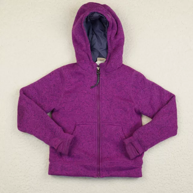 LL Bean Jacket Kids Medium 5-6 Purple Full Zip Hoodie Pockets Logo Lined Outdoor