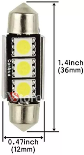 4 LED Siluro 36mm 3 SMD Canbus Lampade BIANCO Luci Interno Targa Xenon No Errore 2