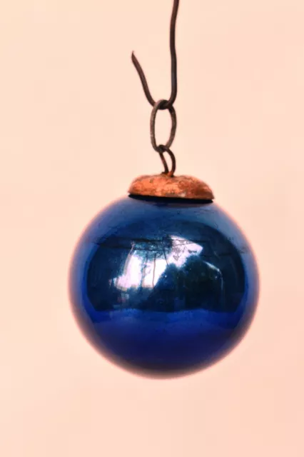 Antique Kugel Ornaments Christmas Cobalt Blue Mercury Glass Ball Brass Cap "F438