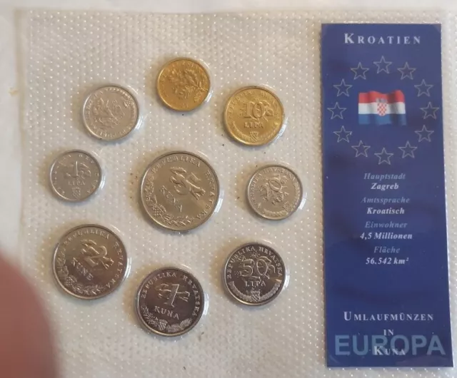 Kroatien Kursmünzensatz, 1 Lipa-5 Kuna im Blister in Stempelglanz