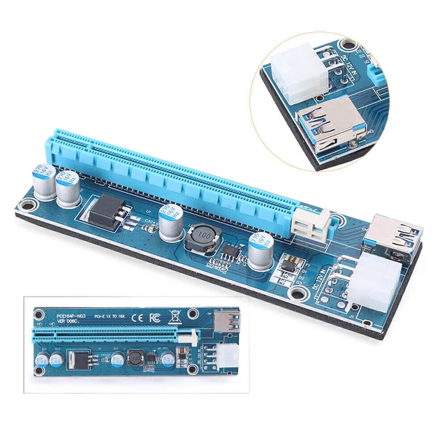 PCI-E Express USB3.0 1x to 16x Extender Riser Card Adapter SATA  h6 Power Cables