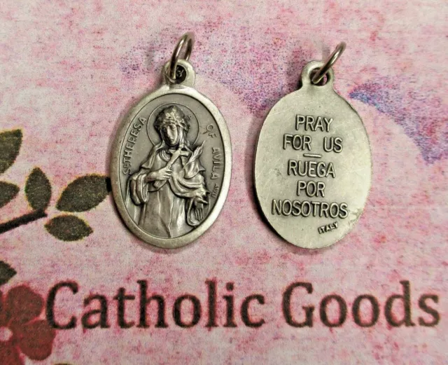 St. Saint Theresa of Avila - Pray for Us (Spanish) - Silver-tone  OX 1" Medal