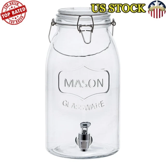 LEAK PROOF CLEAR Glass Mason Jar Beverage Dispenser Sturdy Cold - Main Image