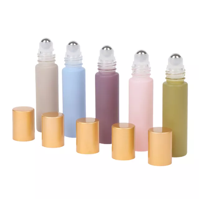 1X 10ML Aceites Esenciales de Vidrio Grueso Botella Metal Rodillo Bola Perfume@
