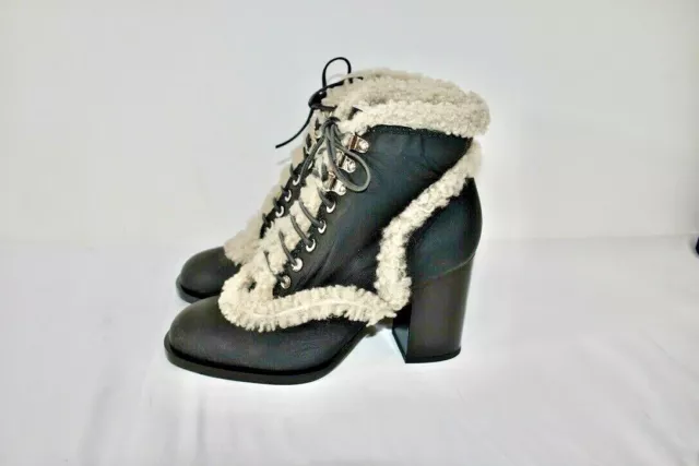 NWT laurence dacade Black Leather Shearling bootie Booties Size 38 - 7.5 M eti 3