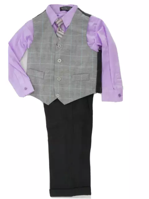 Boys Sahara Club $56 Purple Dress Shirt, Gray Vest & Black Pants 4PC Set Sz 4-7