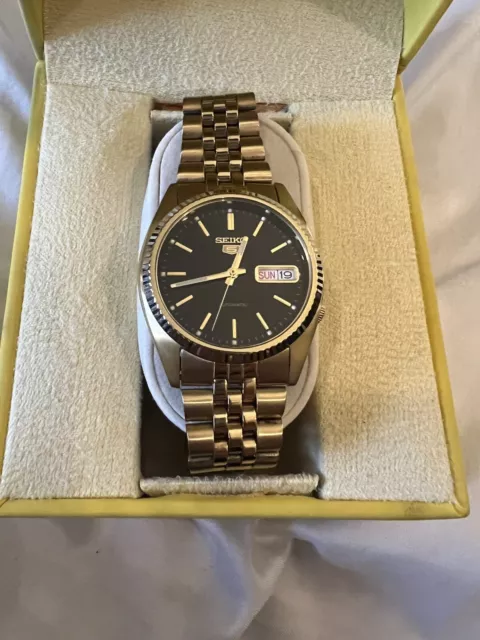 RARE VINTAGE SEIKO 5 SNXZ16 7S26 Automatic Gold tone Black Dial Mens Watch EUR 283 63 PicClick IT