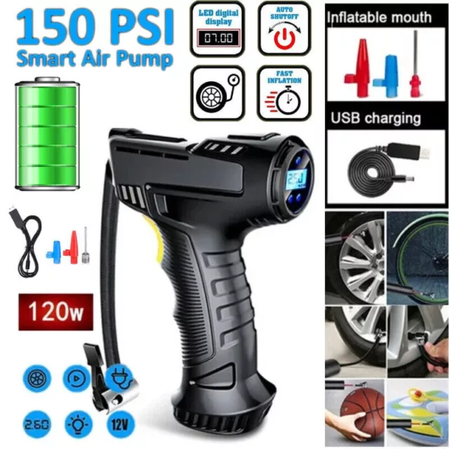 Cordless Tyre Inflator Air Compressor Pump 12V Rechargeable for Car Motorcycle