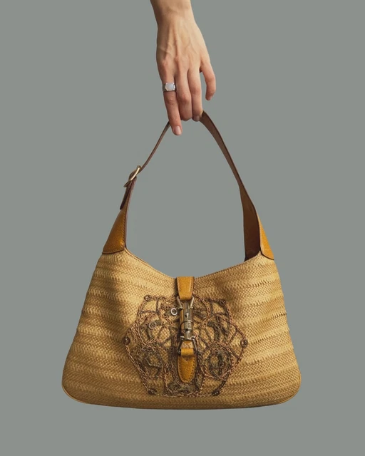 Gucci Limited Edition Raffia Straw Leather Jackie 1961 Summer Bag Embroidery Gucci Limited Edition Raffia Straw Leather Jackie 1961 Summer Bag Embroidery