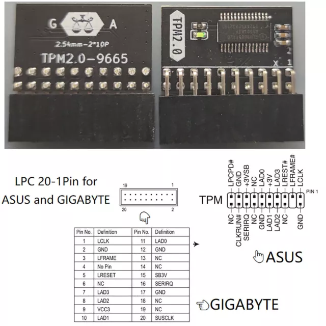 20-1 Pin 2*10P TPM2.0 Security Module for Gigabyte ASUS Platform Protection