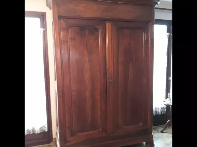 Armoire Penderie 4 Portes – Chêne Foncé – Avec Miroir Et étagères (1/2 Lingère)