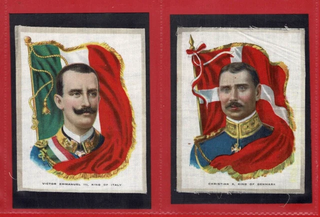 Scarce RULERS WITH FLAGS - ITC - 1915 P/C SIZE SILK CIGARETTE CARDS (UN12)