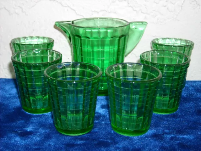 Akro Agate Small Stacked Disc and Interior Panel 7-Piece Water Set  Green