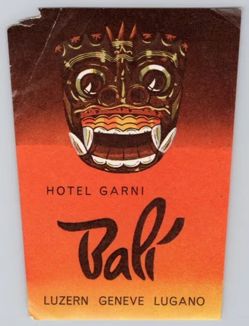 Vintage Hotel Garni Bali Luggage Label Switzerland Luzern Geneve Lugano