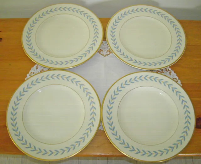 Vintage Syracuse China SHERWOOD BLUE Old Ivory Laurel Leaf Dinner Plates Setof4