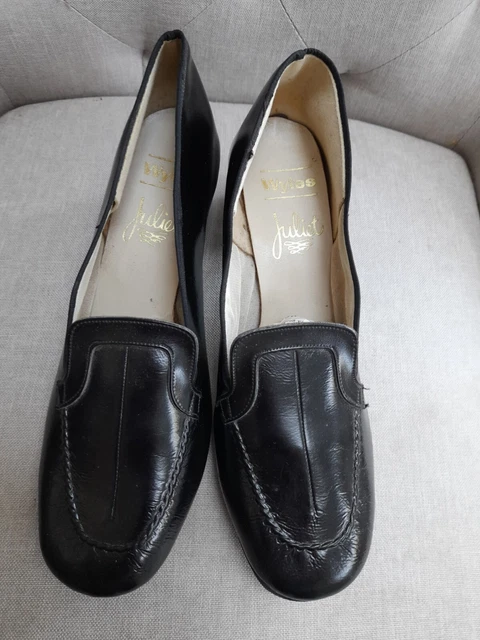 Scarpe slip on vintage anni '80 Juliet wyles nere corte taglia 7 finta pelle