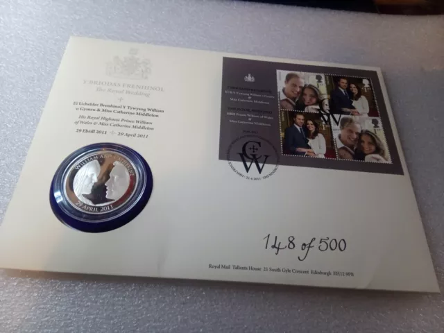 2011 SILVER PROOF £5 COIN COVER ROYAL MINT  WILLIAM & KATE WEDDING 148 of 500