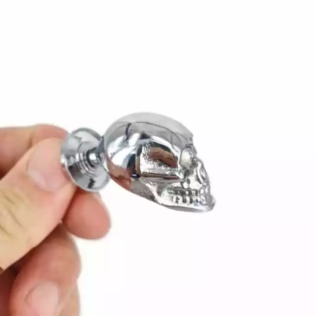 CHROME small Skull Drawer Gothic Finger Pull Solid Brass 1.3/4" knobs drawers B