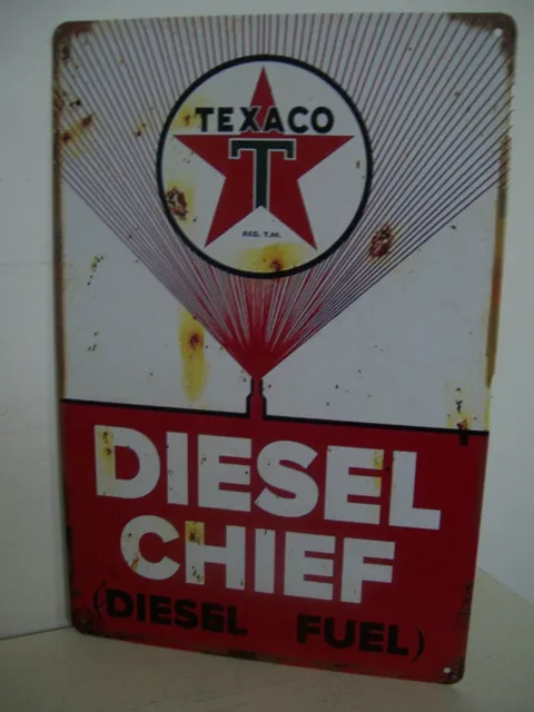 Retro Vintage Design Red Star Texaco Diesel Chief Fuel Tin Sign Garage Man Cave