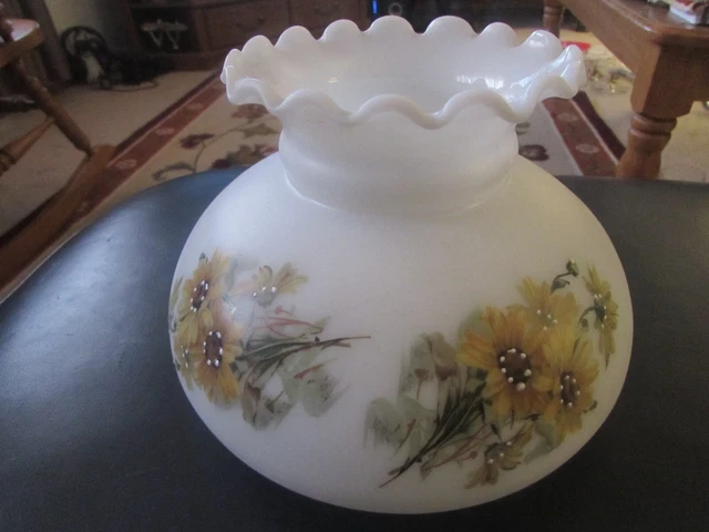 Vintage Hurricane Lamp Shade Hand Painted Yellow Daisy Flowers 6 3/4 Inch Fitter
