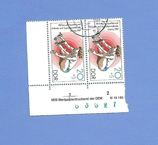 DDR DRUCKVERMERK 1987 - gestempelt°used/Bedarf - MiNr.3113 = Paar "Jugendsport"
