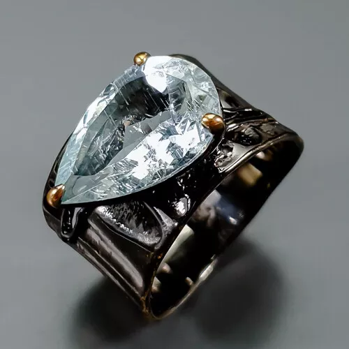 Vintage 5 ct+ Natural Aquamarine Ring 925 Sterling Silver Size 9 /R348377