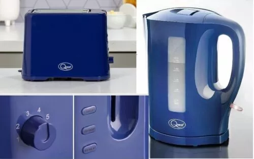 Quest Blue 2 Slice Wide Slot 870W Toaster & 1.7L Fast Boil Jug Kettle
