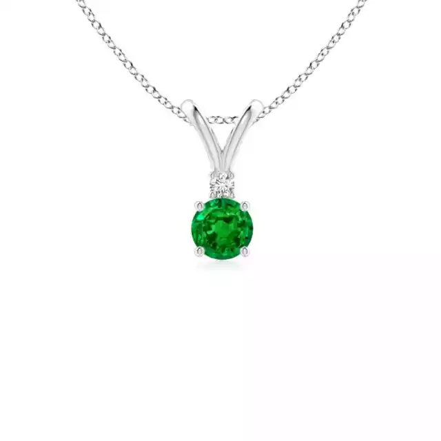 ANGARA 4mm Natural Emerald Solitaire Pendant Necklace with Diamond in Silver