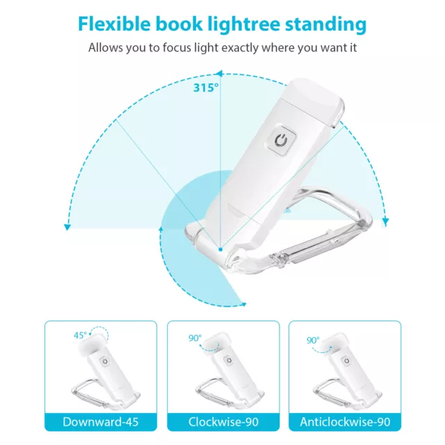 Book Night Reading Light - USB Rechargeable Clip-on Mini LED Lamp (White) 2