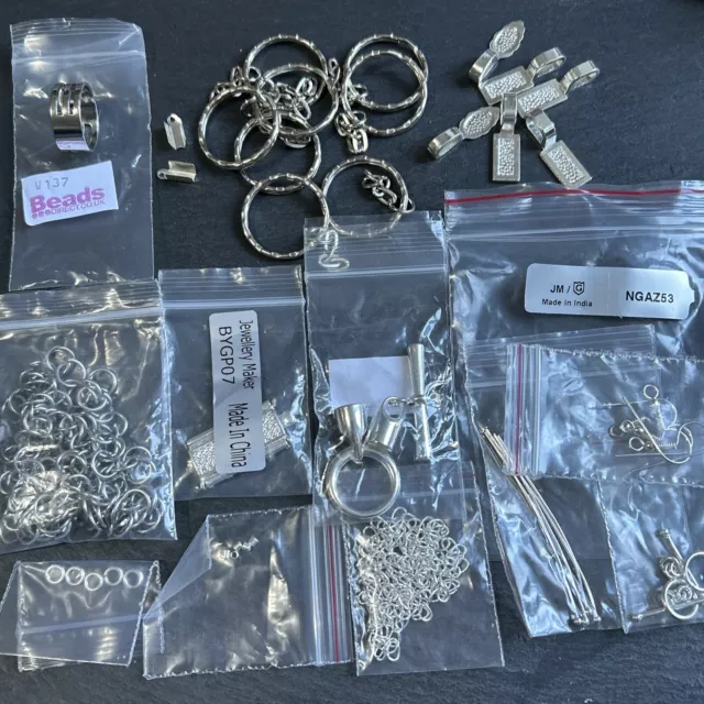 Job Lot Bundle Silver Tone Findings Incl Jewellery Maker