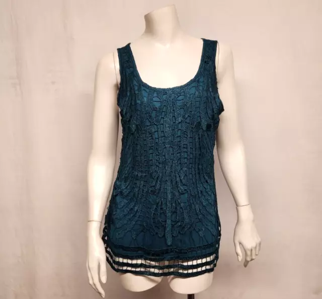 NWT LC Lauren Conrad Size M Dark Teal Crochet Knit Tank Top