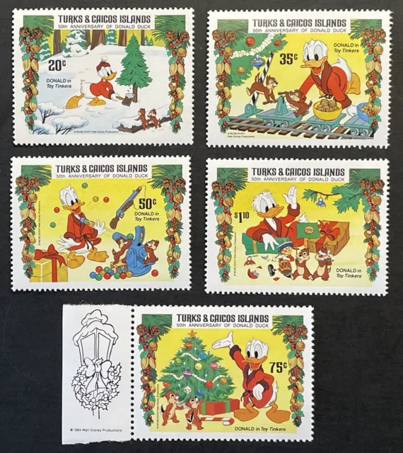 TURKS & CAICOS DISNEY CHRISTMAS STAMPS 1984 MNH 50th ANNIVERSARY OF DONALD DUCK