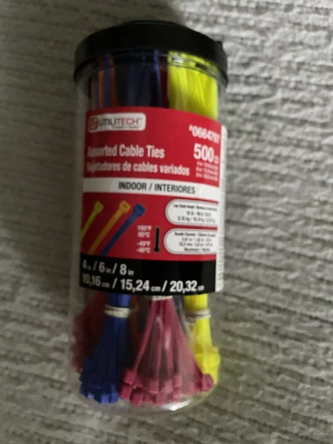 (500) Utilitech Cable Zip Ties Indoor Assorted Colors + Sizes 4/6/8 Type 21