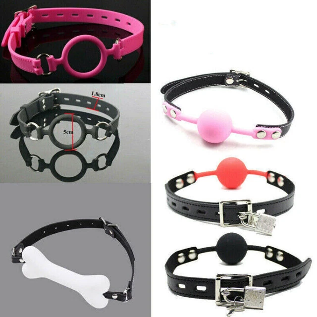 LOCKABLE SILICONE RESTRAINTS Open Mouth O-ring Gag Doggy Roleplay ...