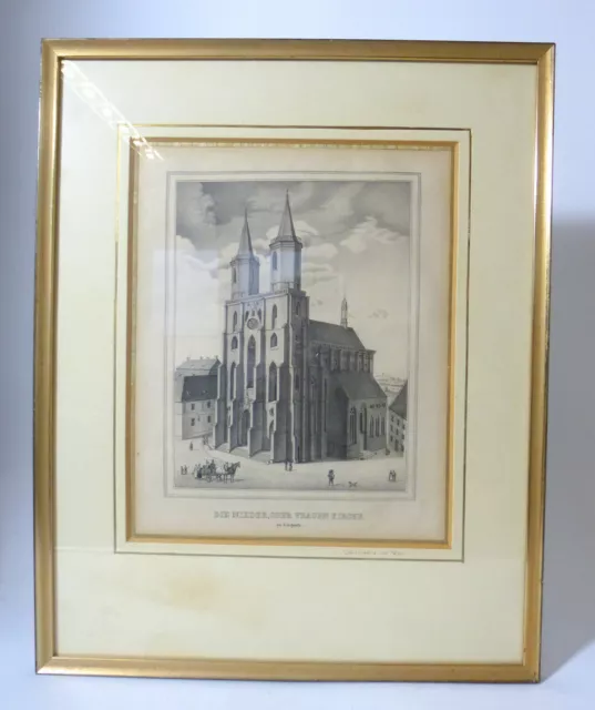 Die Nieder Frauenkirche in Liegnitz Legnica Polen Lithographie um 1830