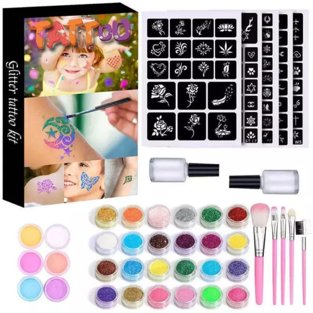 2022 Glitter Tattoo Kit 120 Stencils Girls Boys Face Body Painting Art Tools Set