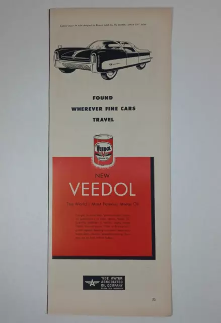1950's VEEDOL Famous Motor Oil Future Car Tide Water Slim Colorful Vtg Print Ad