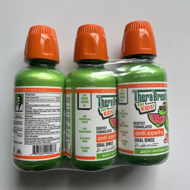 Lot 3 - TheraBreath Kids Mouthwash with Fluoride, Wacky Watermelon, 10oz