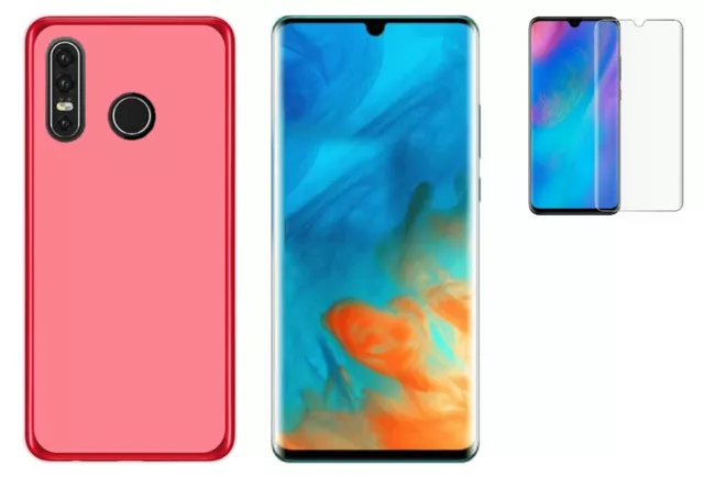 Funda HUAWEI P30 Lite (6,15) ROJA TPU LISA SILICONA GEL + PROTECTOR COMPLETO