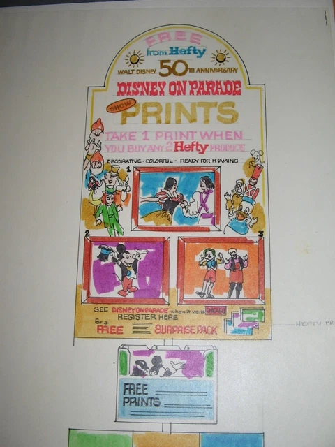 1970s original art premium Mickey Mouse Disney 50th Anniv Hefty Bags