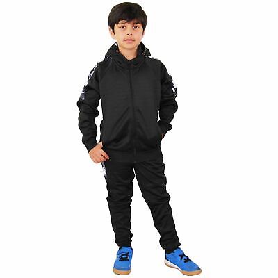 Kids Boys Girls Tracksuit Camouflage Panelled Black Hooded Top & Bottom Joggers
