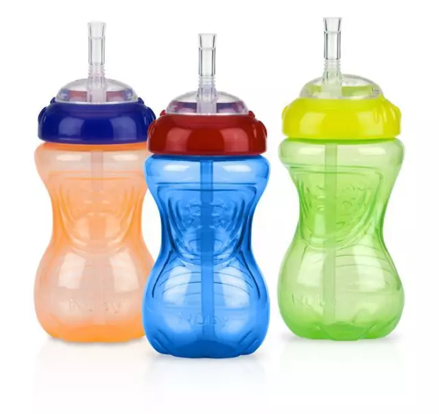 Nuby 3 Pack No-Spill Cup with Flex Straw - Neutral - 10 Ounce - 12+ Months